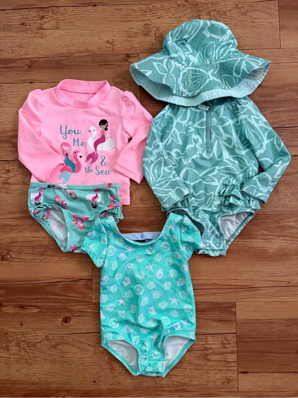 Baby girl  Mermaid Swim set bundle with hat 6 months